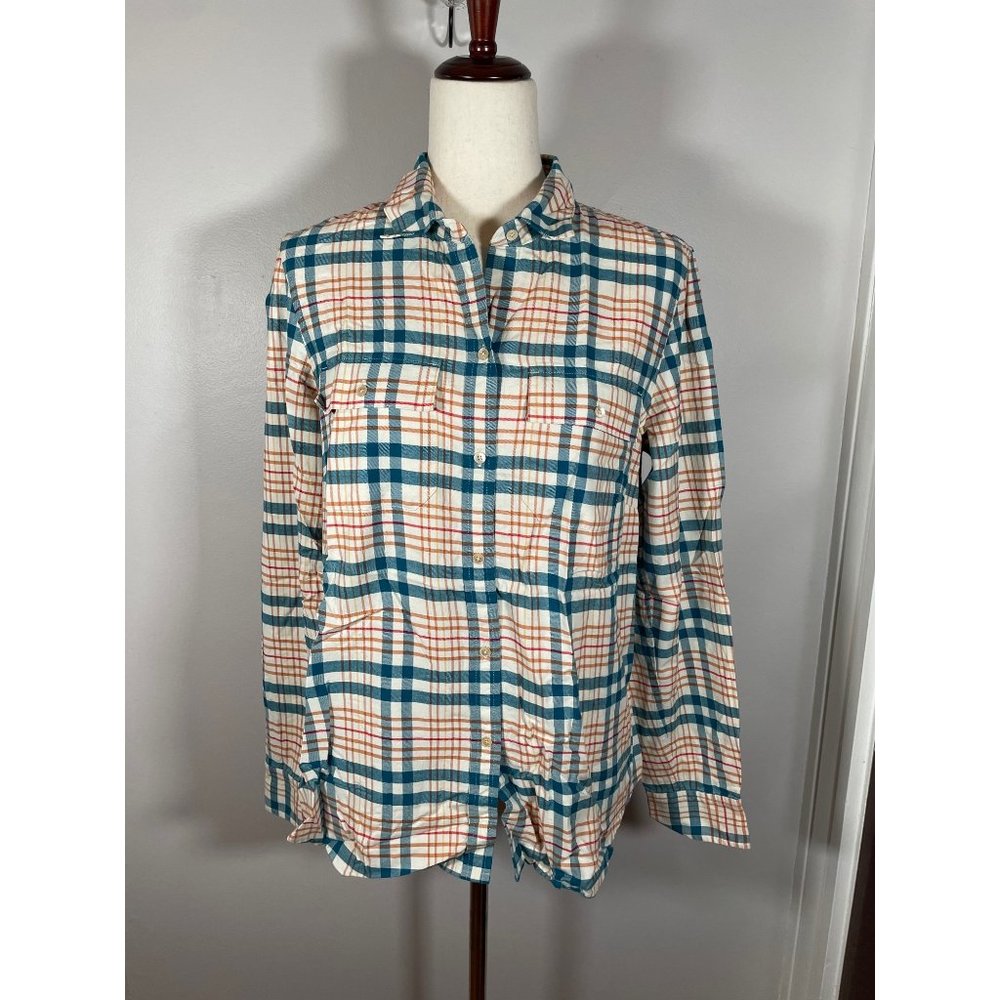 L.L. Bean Women's Plaid Button Down Shirt - Blue and Orange